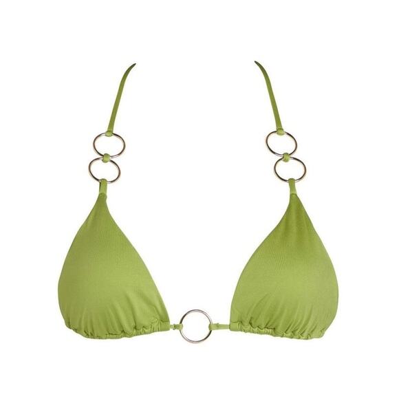 Monica Hensen Green Triangle Bikini Top w/Gold Rings Small - Picture 1 of 2